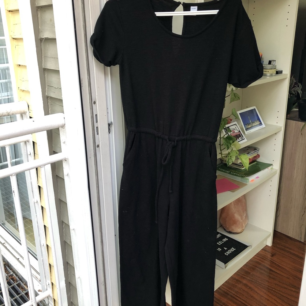 Cropped wide leg jersey jumpsuit